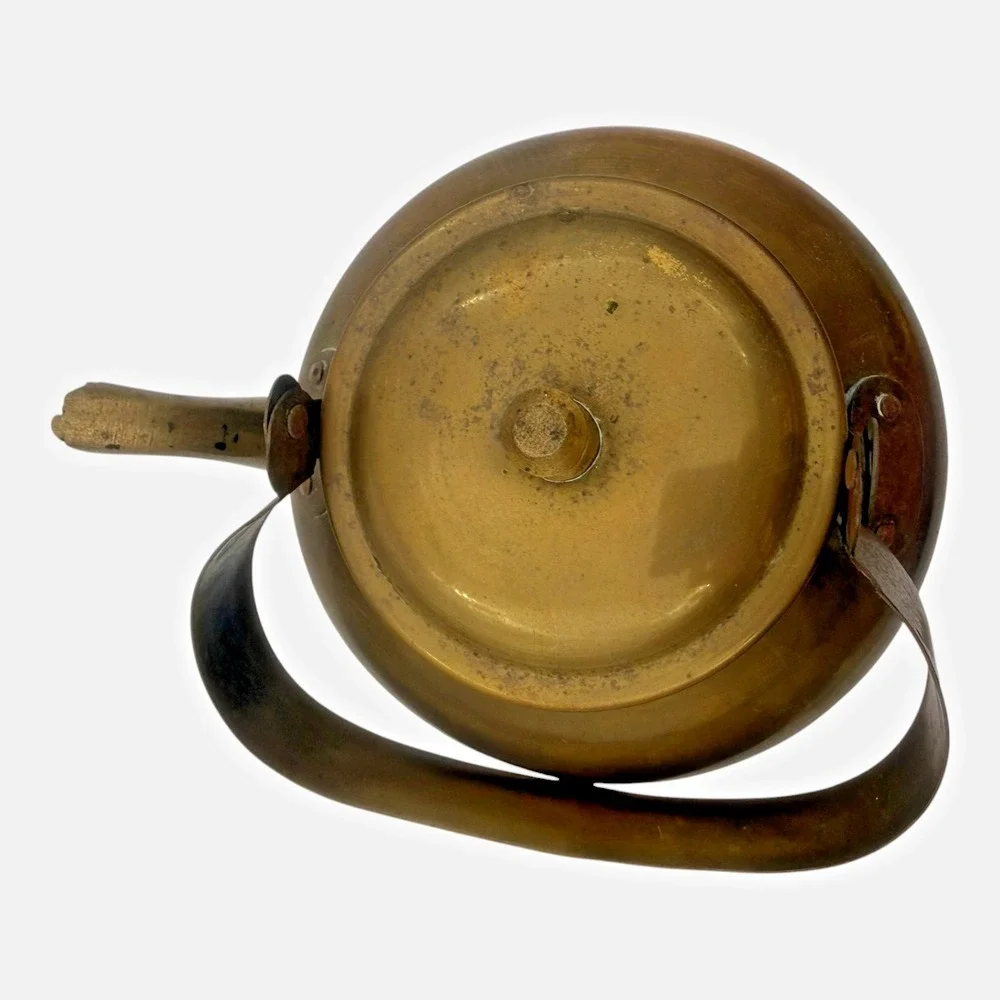 Brass Tea Kettle Primitive Farmhouse Cottage Cabin Rustic Kitchen Decor Vintage